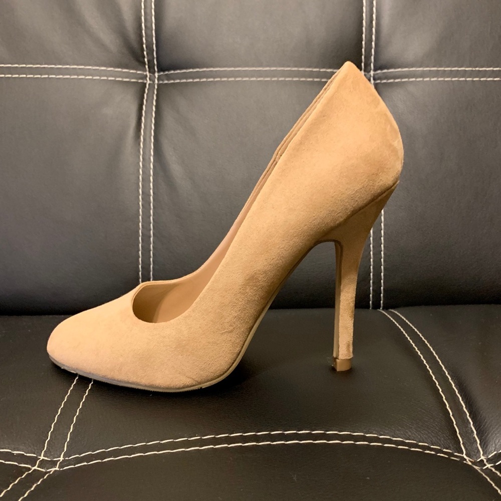 SOLD Nude Faux Suede Pumps Almond Toe
